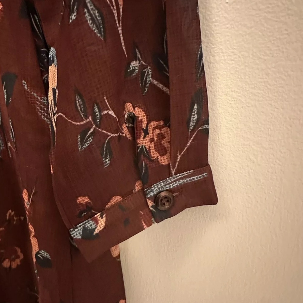 Pink Martini Midi Length Dress Womens Size M Burgundy Floral Design Long Sleeves - Picture 6 of 6